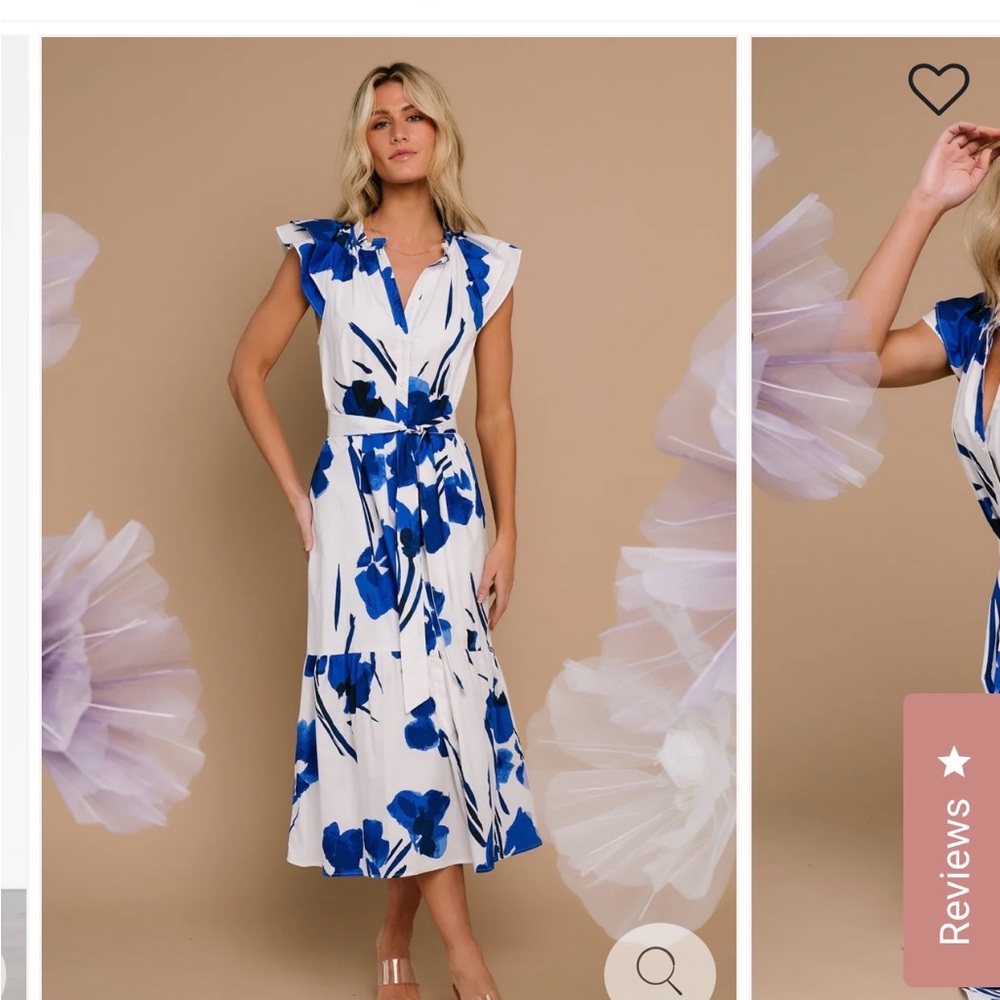 Baltic Born Blue and White V-Neck Midi Dress